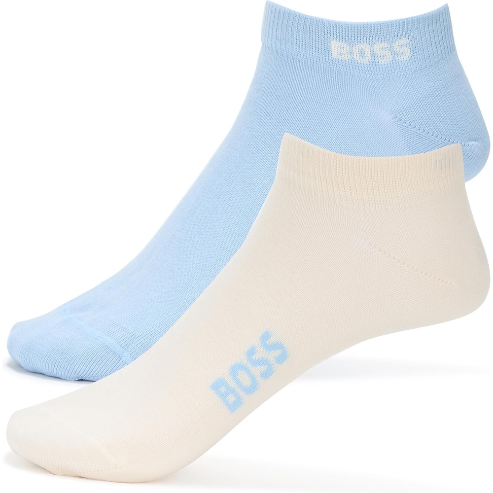 image:imageBOSS Mens 2 Pack Big Logo Ankle SocksNiagara BlueWhite Ivory