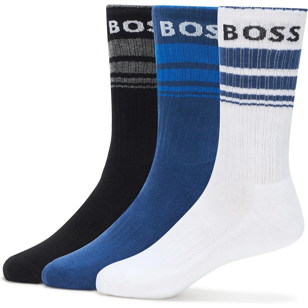 image:imageBOSS Mens 3Pack Bold Logo Solid Cotton SocksBlackWhite OakSapphire Blue