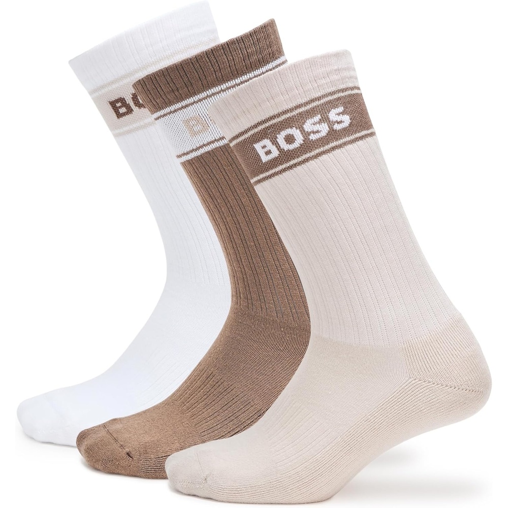 image:imageBOSS Mens 3Pack Bold Logo Solid Cotton SocksCappuccinoCreamWhite