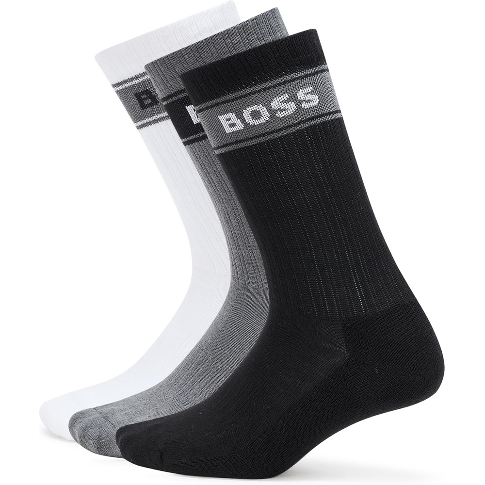 image:imageBOSS Mens 3Pack Bold Logo Solid Cotton SocksWhiteGrey MixBlack