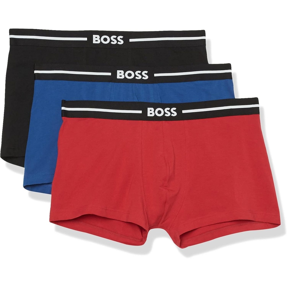 image:imageBOSS Mens 3pack Bold Logo TrunksTrue BlueRedBlack
