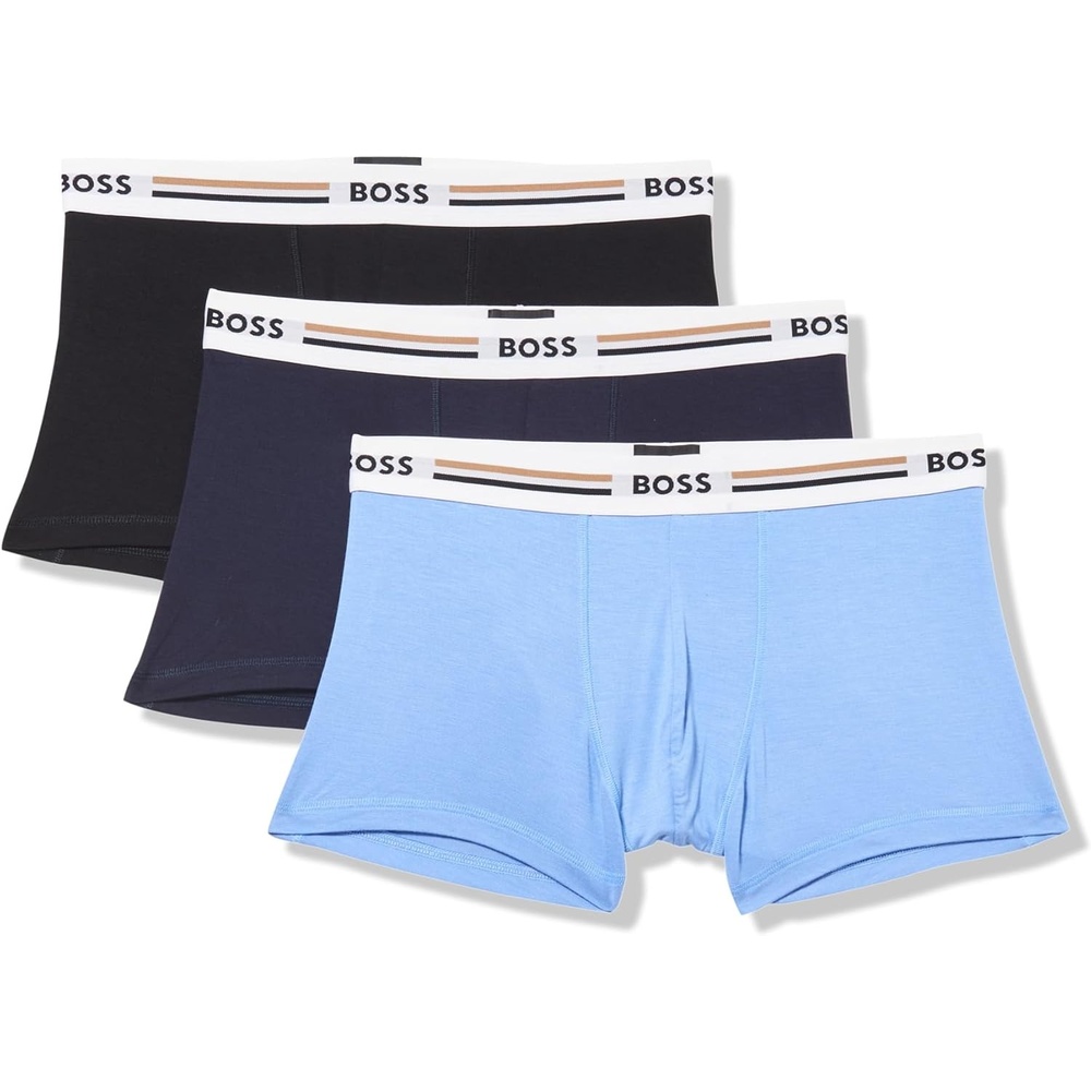 image:imageBOSS Mens 3pack Iconic Stripe Waistband TrunksNavyNiagara BlueBlack