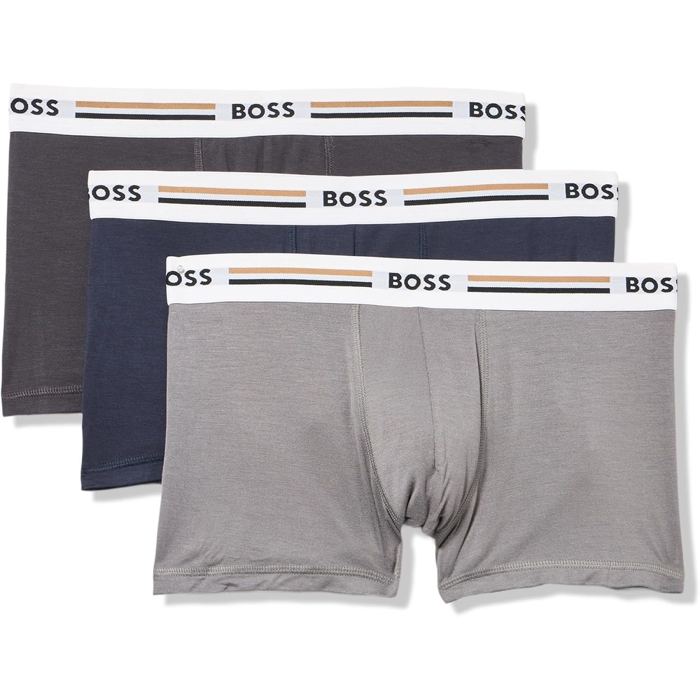 image:imageBOSS Mens 3pack Iconic Stripe Waistband TrunksNavySharkCharcoal