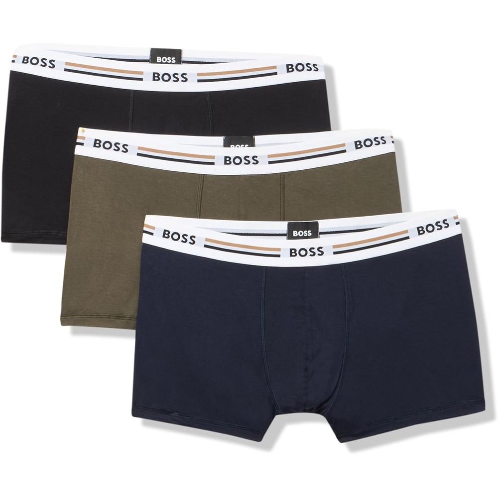 image:imageBOSS Mens 3pack Iconic Stripe Waistband TrunksOliveNavyBlack Thunder