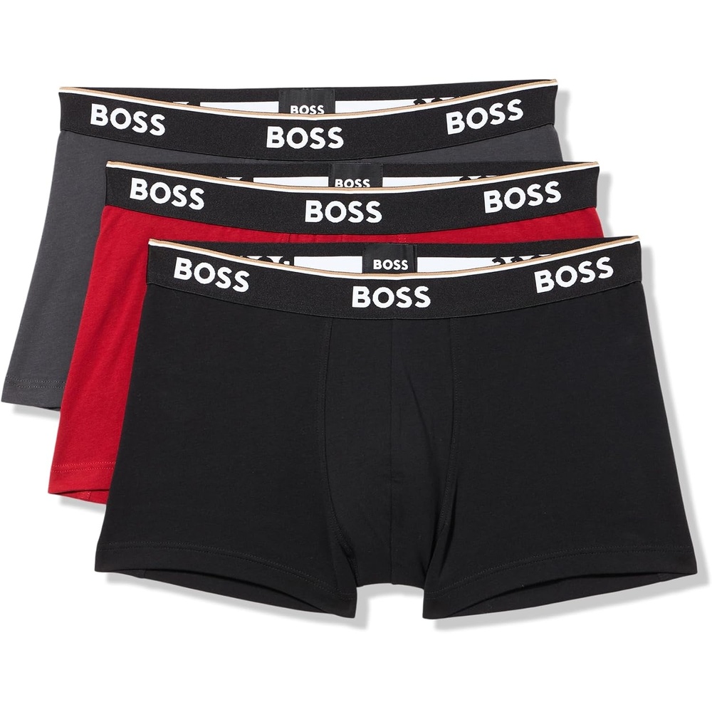 image:imageBOSS Mens 3pack Multi Color Bold Logo TrunksCharcoalBlackMerry Red
