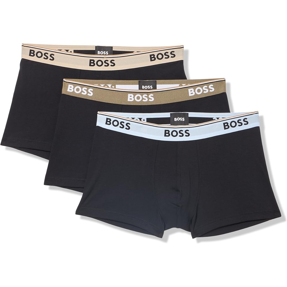 image:imageBOSS Mens 3pack Multi Color Bold Logo TrunksNorthern BlueHigh RiseBlack