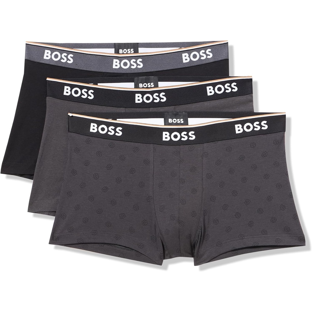 image:imageBOSS Mens 3pack Multi Design Bold Logo TrunksAsphaltBlackAsphalt Dot
