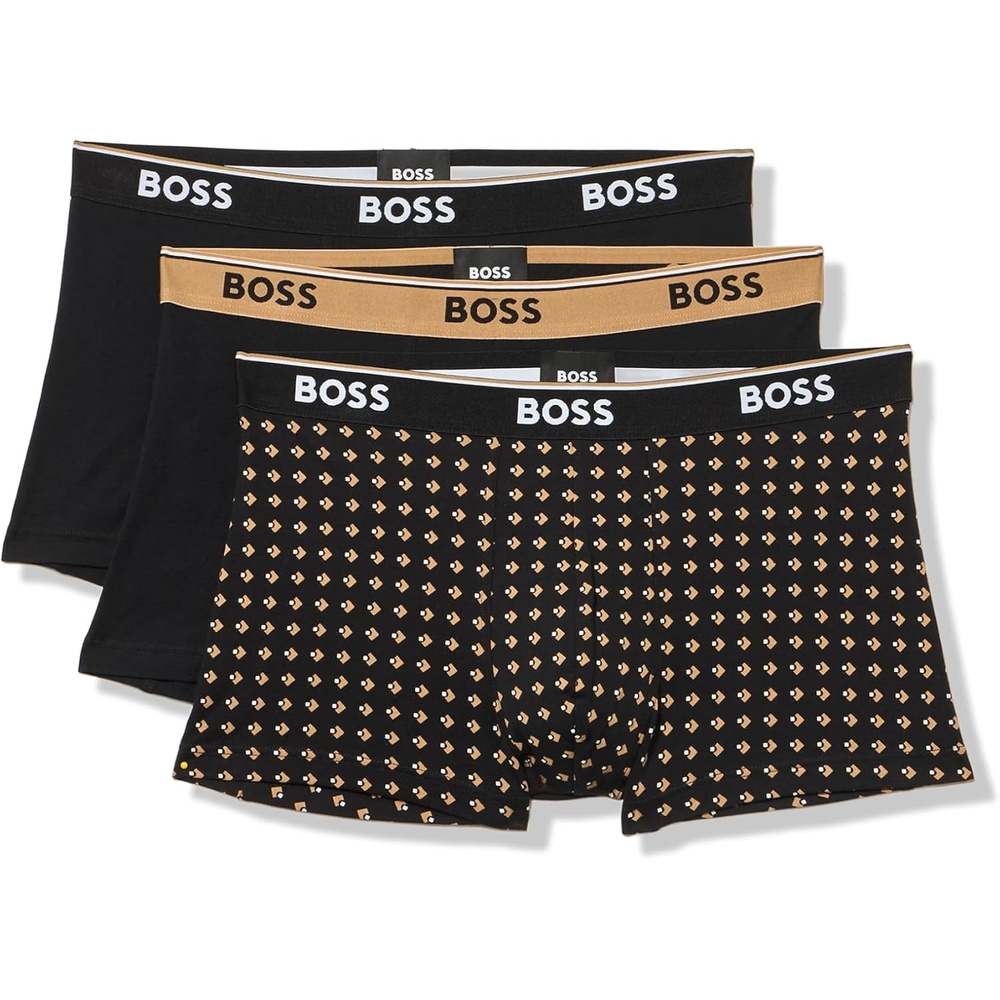 image:imageBOSS Mens 3pack Multi Design Bold Logo TrunksBlack DotsBlack Cream