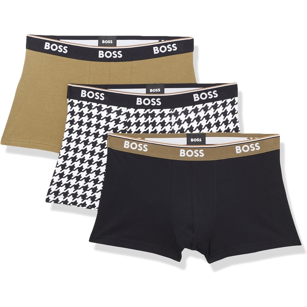 image:imageBOSS Mens 3pack Multi Design Bold Logo TrunksBlack Houndstooth  Spinach Green  Black Currant