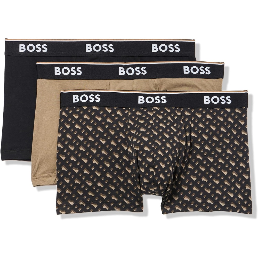 image:imageBOSS Mens 3pack Multi Design Bold Logo TrunksBlack LinesElmwoodBlack