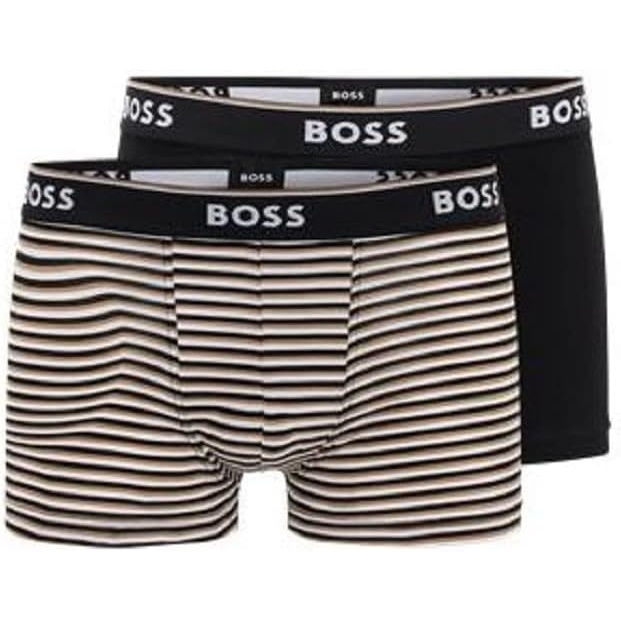 image:imageBOSS Mens 3pack Multi Design Bold Logo TrunksBlackWhite StripeBlack