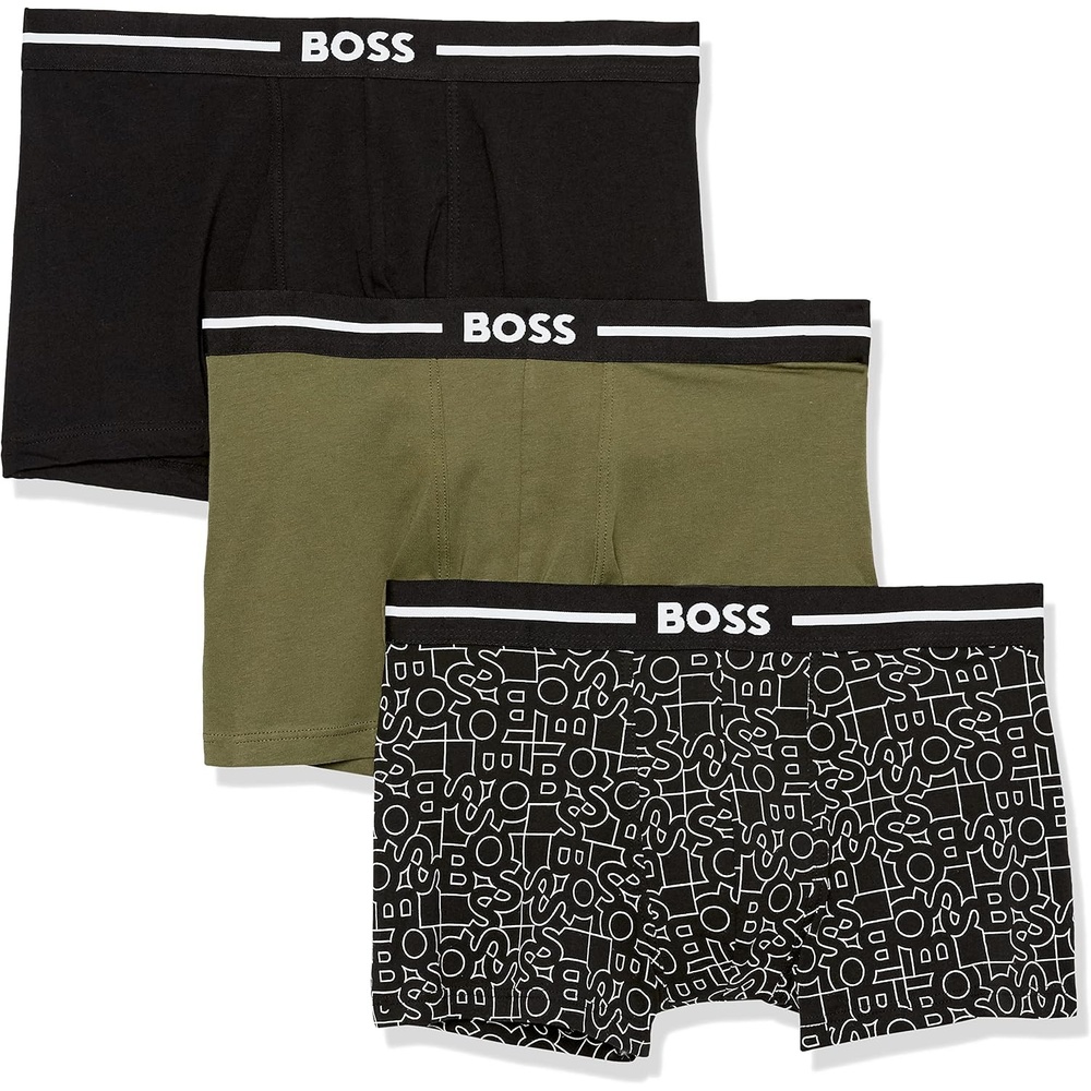image:imageBOSS Mens 3pack Multi Design Bold Logo TrunksFern GreenBlack LogoBlack