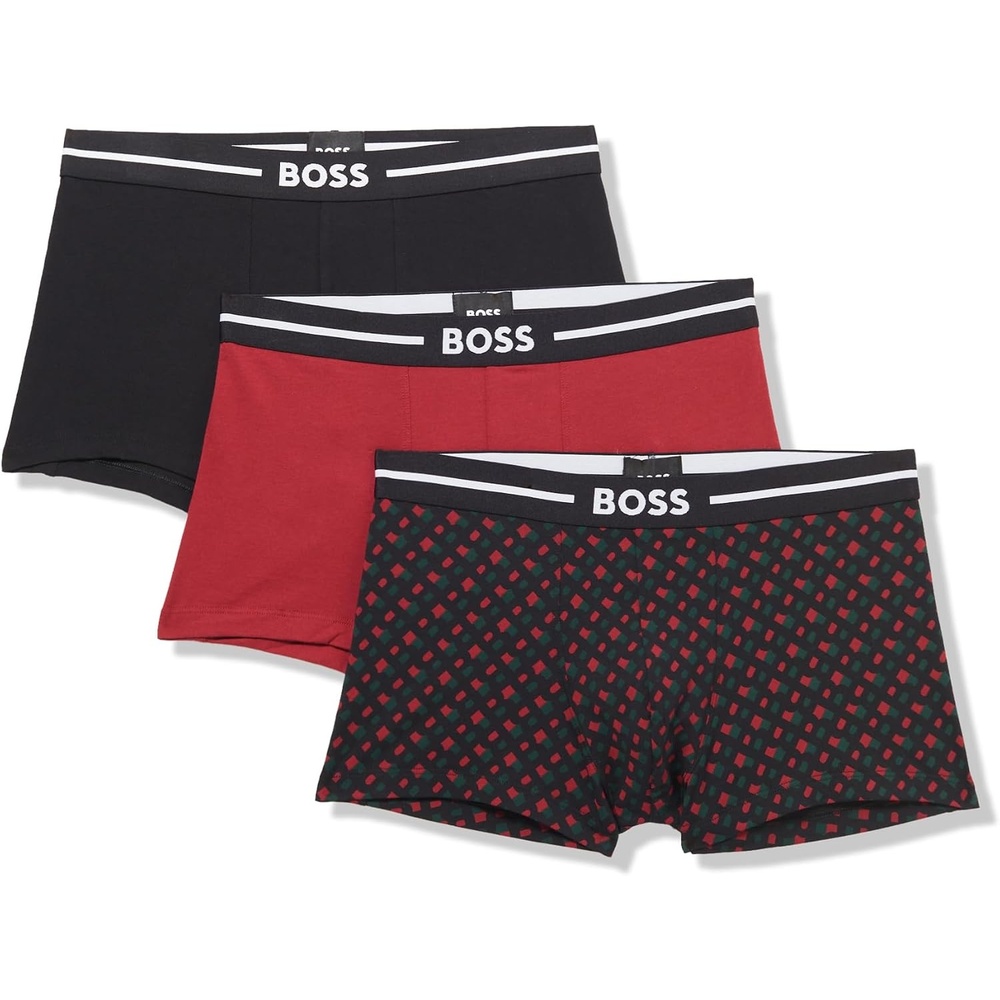 image:imageBOSS Mens 3pack Multi Design Bold Logo TrunksMerlotBlack