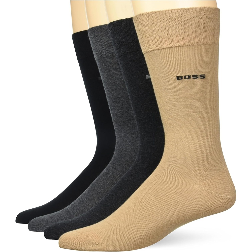 image:imageBOSS Mens 4pack Sold Cotton Socks Gift SetIconic Camel  Blank White  Deep Black