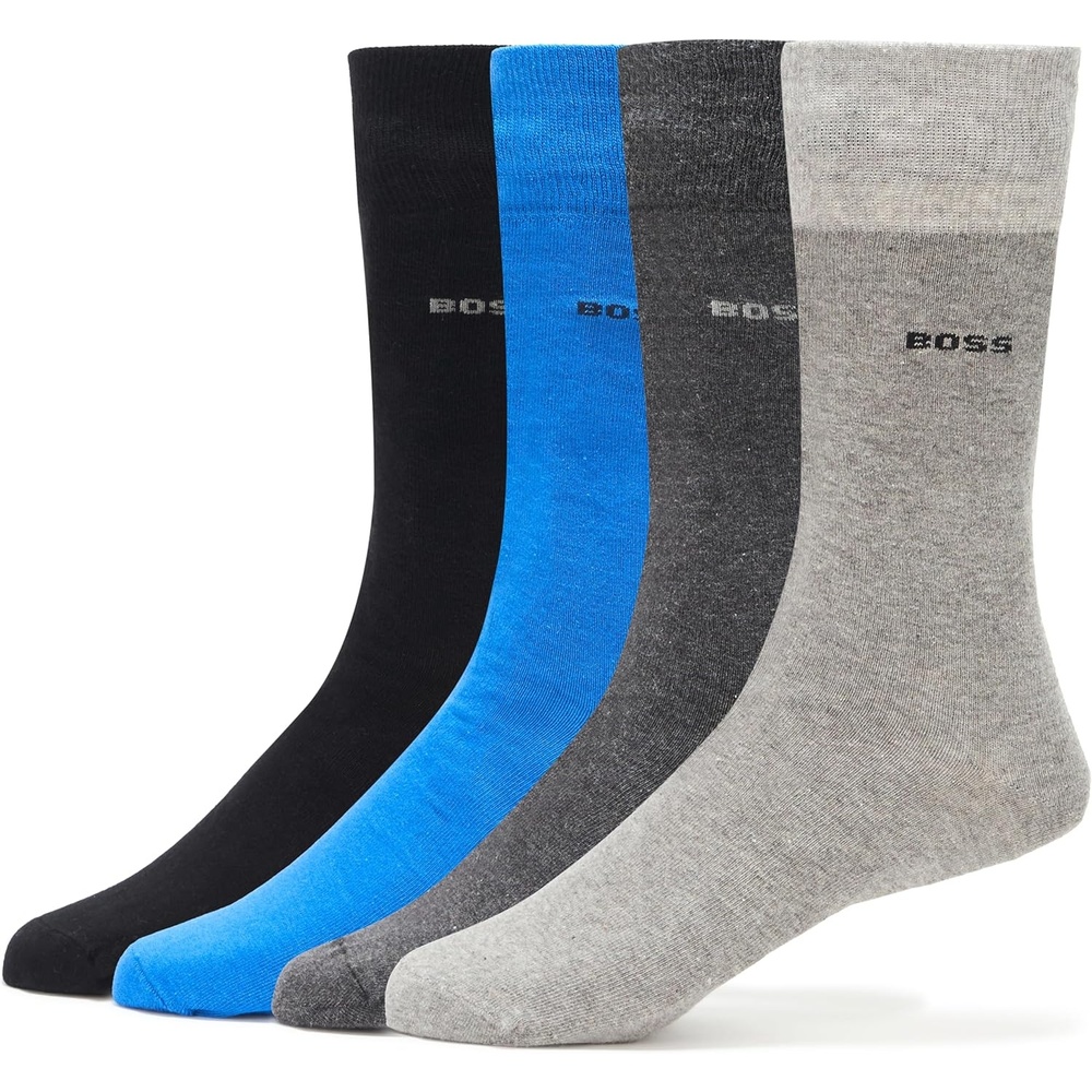 image:imageBOSS Mens 4pack Sold Cotton Socks Gift SetMoonrock GreyShadow GreyBlackElectric Blue