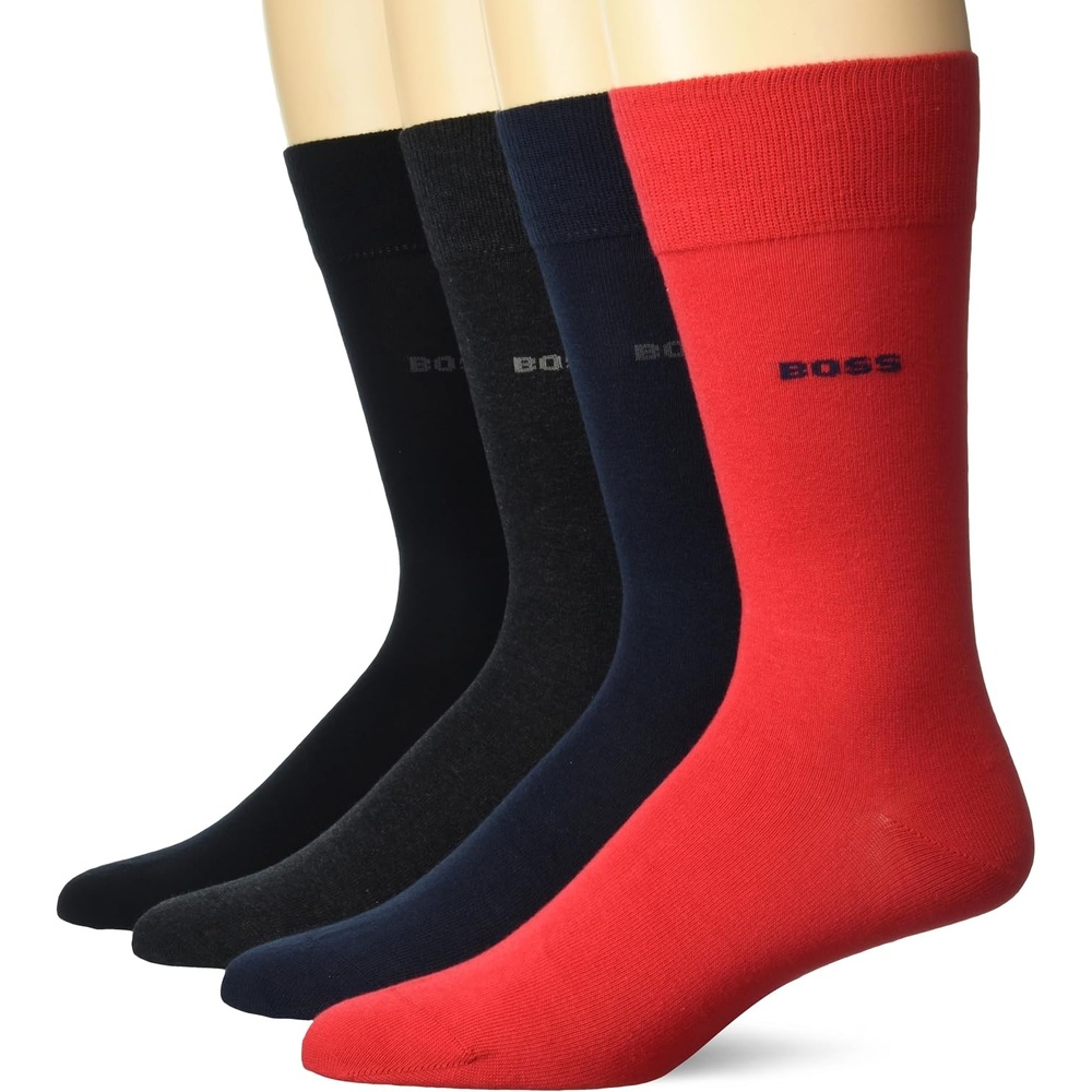 image:imageBOSS Mens 4pack Sold Cotton Socks Gift SetSky Captain Blue  Melange Grey  Crimson Red  Deep Black