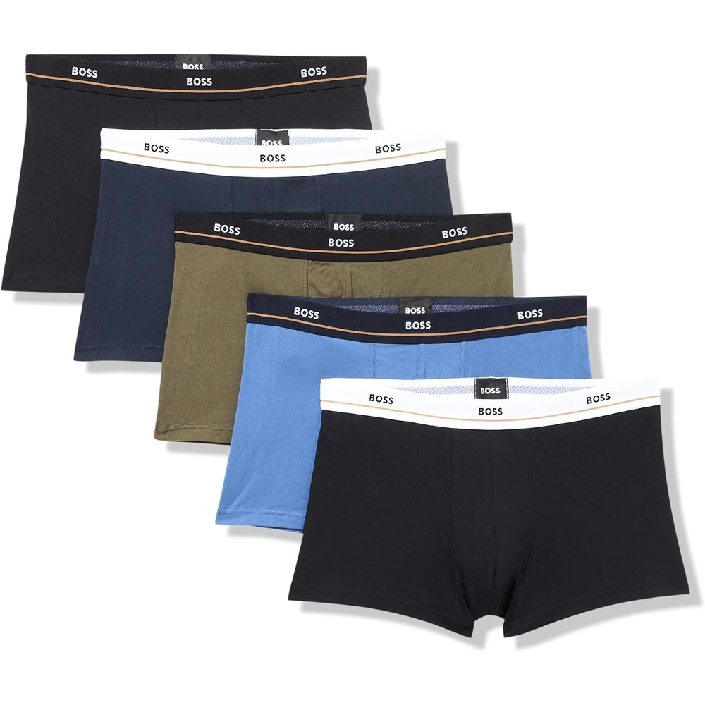 image:imageBOSS Mens 5pack Bold Logo TrunksBlack ThunderBijou BlueOliveNavyBlack Thunder