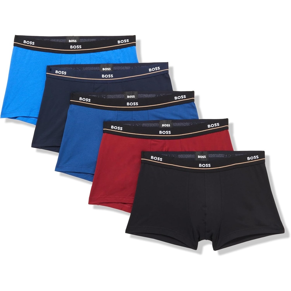 image:imageBOSS Mens 5pack Bold Logo TrunksBlackMerlotDusty BlueNavyElectric Blue