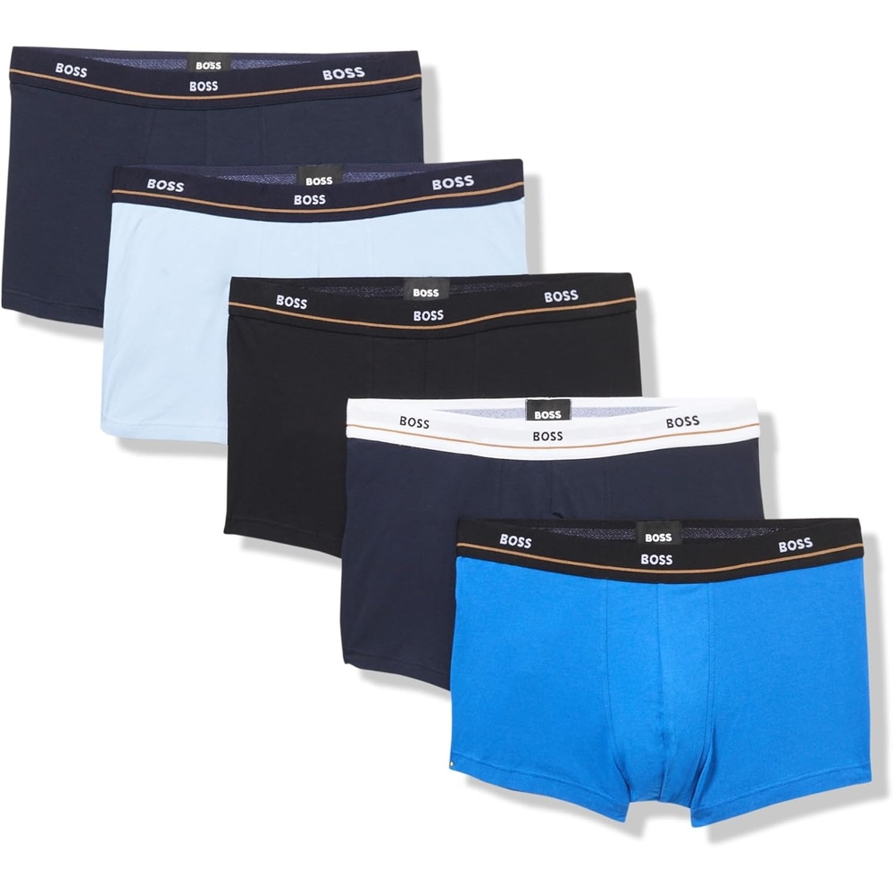 image:imageBOSS Mens 5pack Bold Logo TrunksNautical BlueDenim BlueBlackNavyChambray Blue
