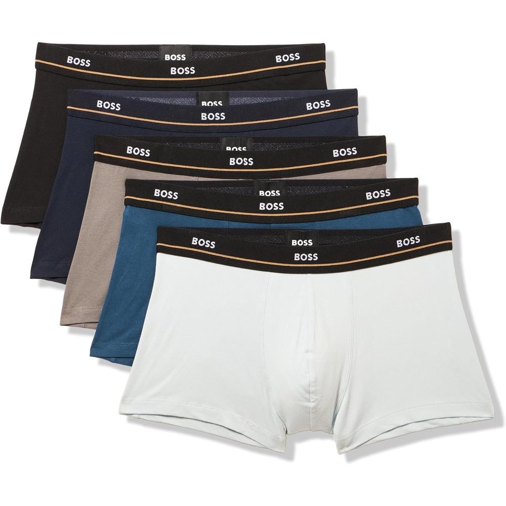 image:imageBOSS Mens 5pack Bold Logo TrunksPeacock BlueSeafoamSharkNavyBlack