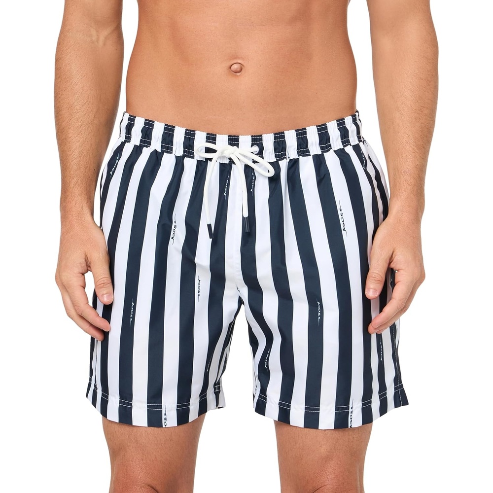 image:imageBOSS Mens Horizontal Stripe Swim TrunksBlack Berry Blue  White Lychee