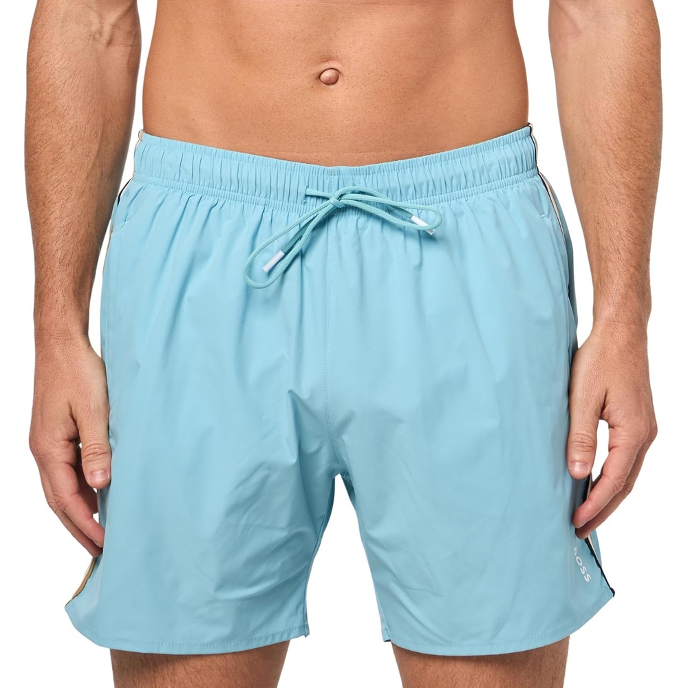 image:imageBOSS Mens Iconic Stripe Swim TrunksArctic Blue