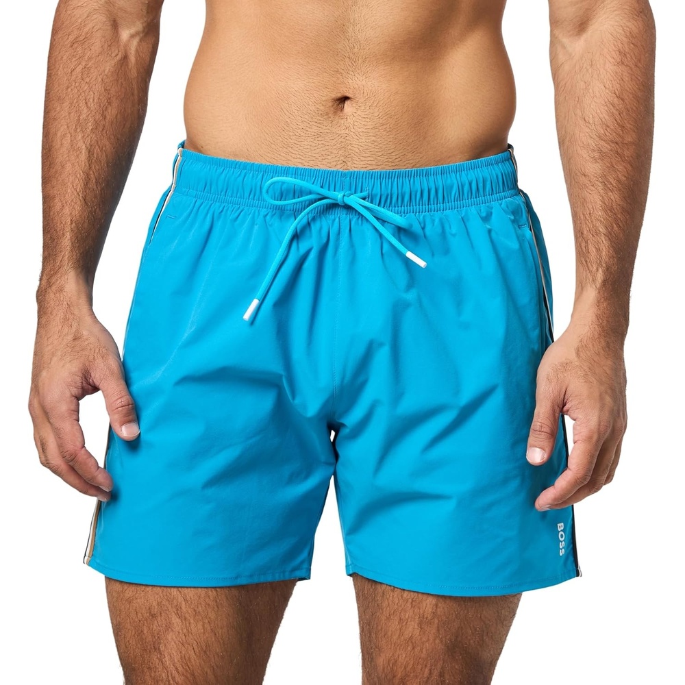 image:imageBOSS Mens Iconic Stripe Swim TrunksOpal Sky