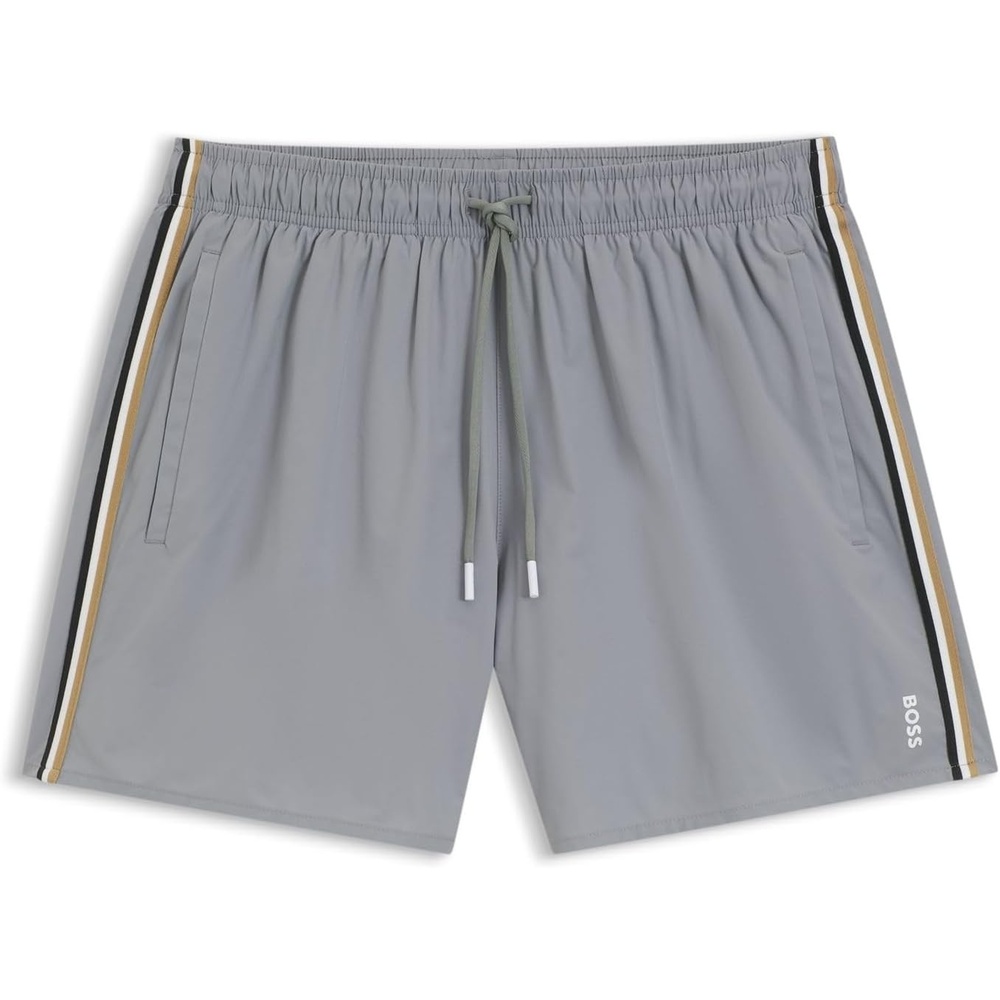 image:imageBOSS Mens Iconic Stripe Swim TrunksOpen Grey 079