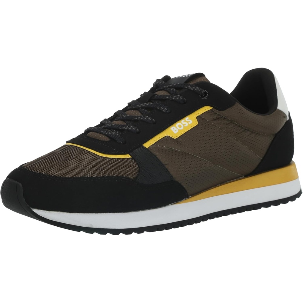 image:imageBOSS Mens Kai Retro Low Profile SneakersBurnt UmberYellowBlack