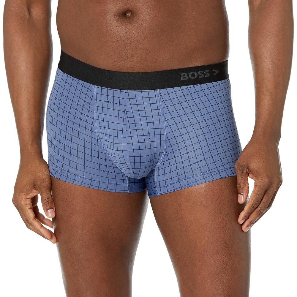 image:imageBOSS Mens Plaid Exposed Waitband Logo TrunkMedium Dusty Blue  Sold Black Plaid