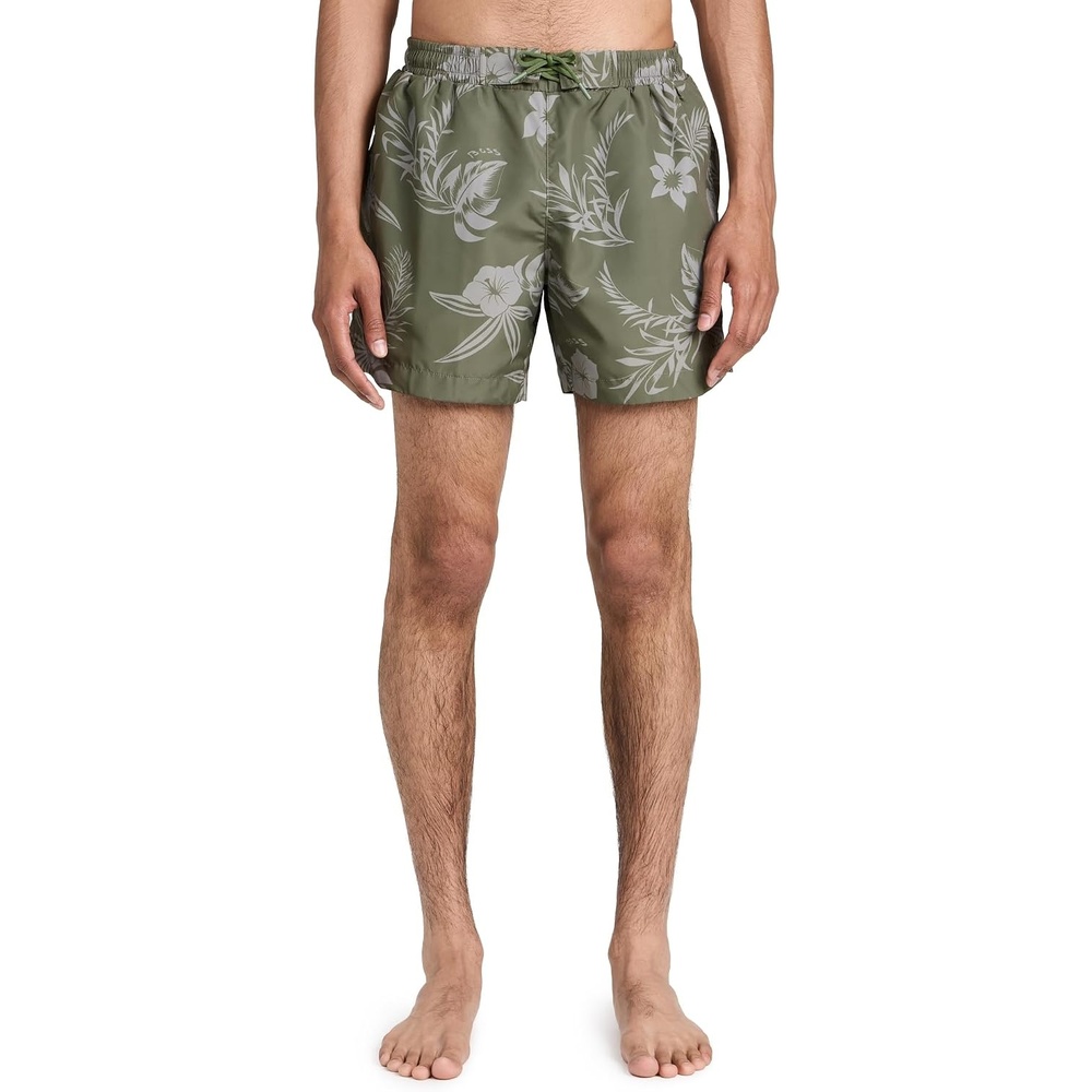 image:imageBOSS Mens Reev Tropical Print Swim Trunks 475Green Khaki Floral