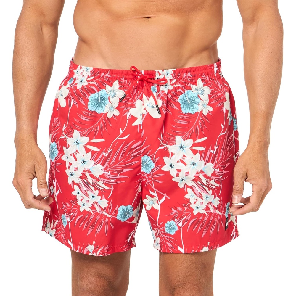 image:imageBOSS Mens Reev Tropical Print Swim Trunks 475Lava Red