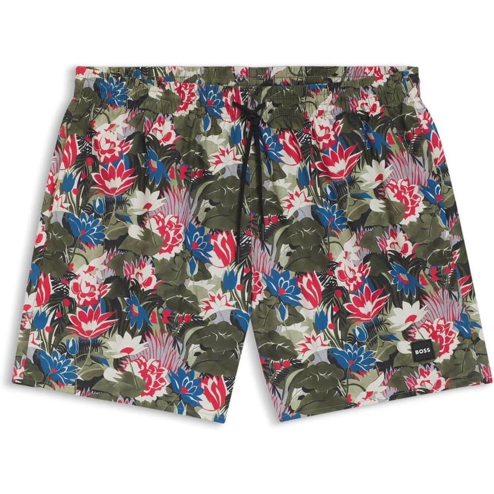 image:imageBOSS Mens Reev Tropical Print Swim Trunks 475Open Green 351