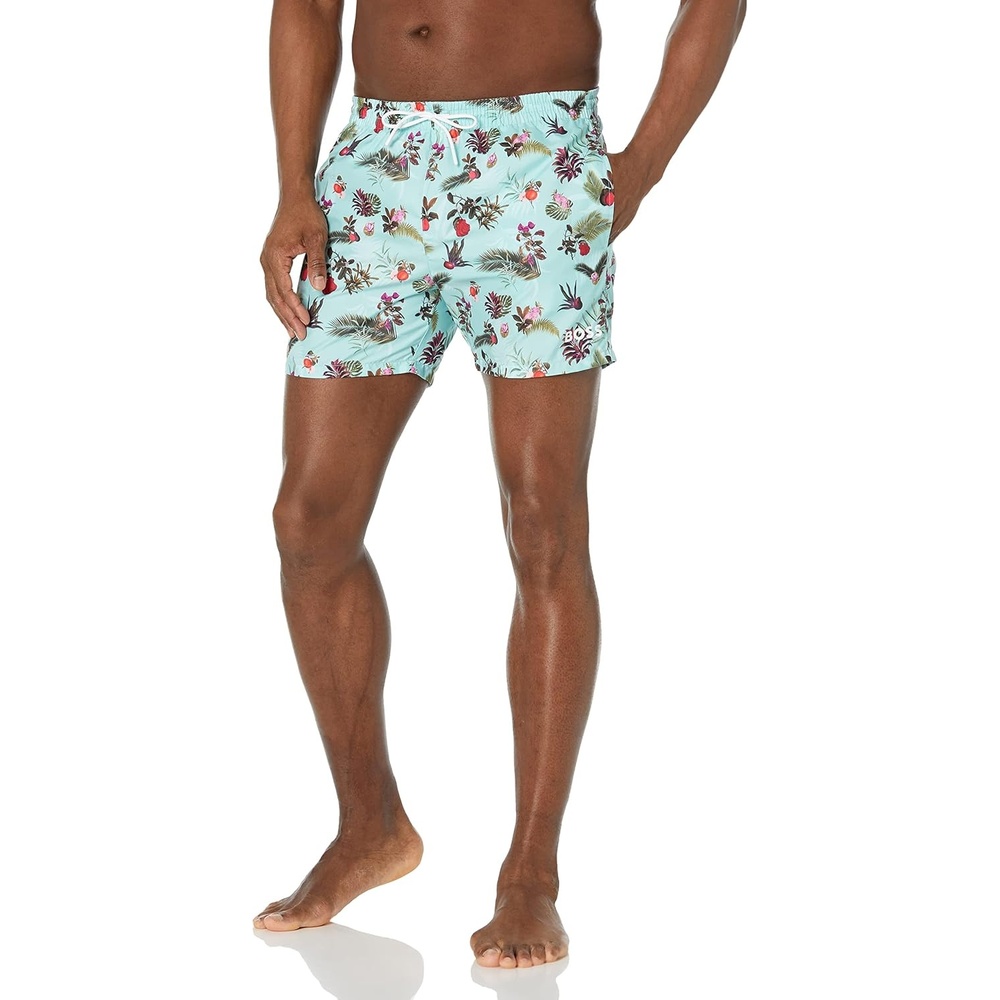image:imageBOSS Mens Reev Tropical Print Swim Trunks 475Tropical Bright Teal