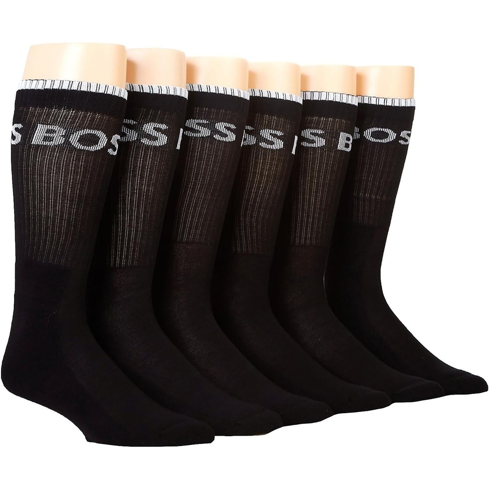 image:imageBOSS Mens Six Pack Quarter Length Socks With Banded BrandingDeep Black  Blank White