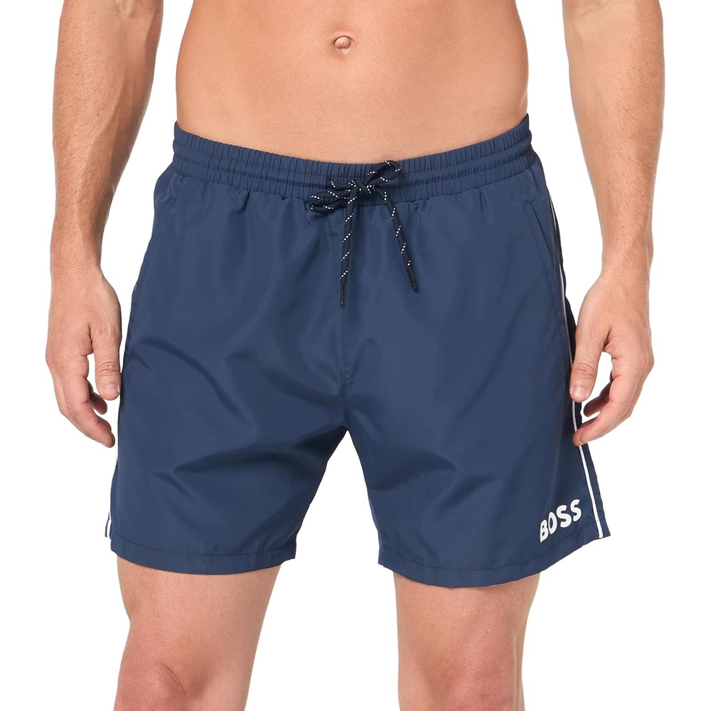 image:imageBOSS Mens Standard Medium Length Solid Swim TrunkCrisp Navy