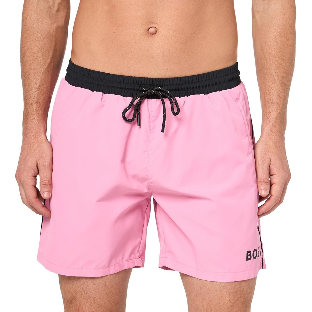 image:imageBOSS Mens Standard Medium Length Solid Swim TrunkFresh Watermelon Pink