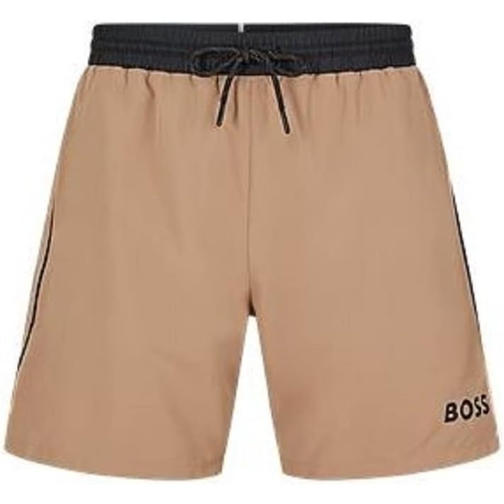 image:imageBOSS Mens Standard Medium Length Solid Swim TrunkIconic Camel