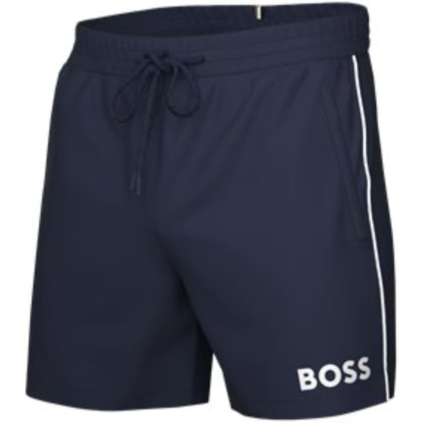 image:imageBOSS Mens Standard Medium Length Solid Swim TrunkNavy