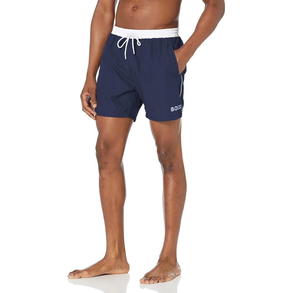 image:imageBOSS Mens Standard Medium Length Solid Swim TrunkNight