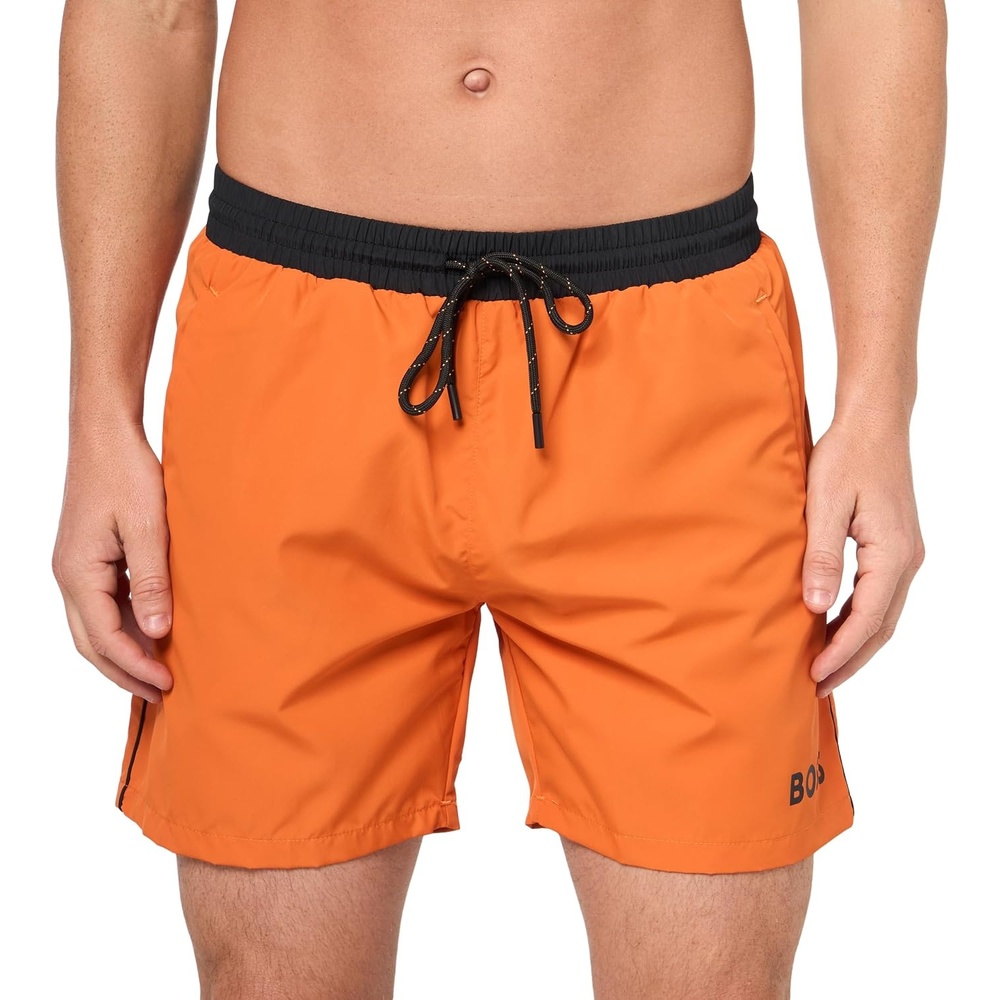 image:imageBOSS Mens Standard Medium Length Solid Swim TrunkPapaya Orange