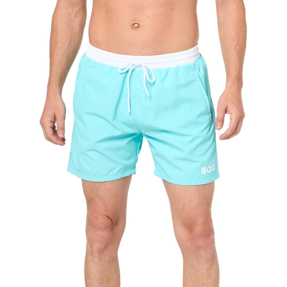 image:imageBOSS Mens Standard Medium Length Solid Swim TrunkPoolside Green