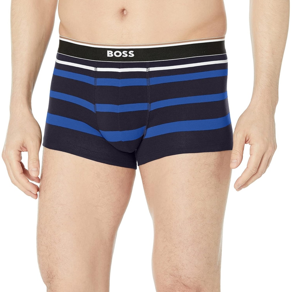 image:imageBOSS Mens Striped Pattern Cotton TrunksBlue Aegean  Solid Dark Blue  Frost White