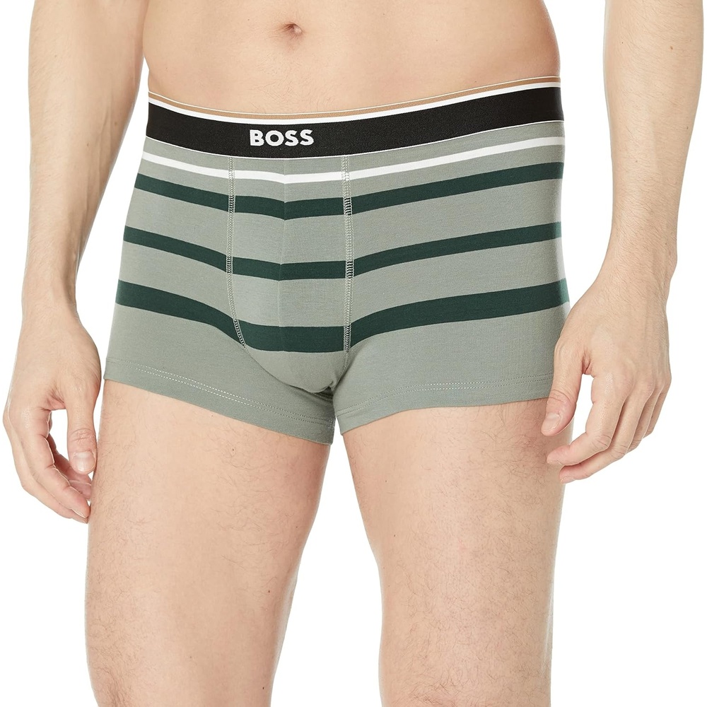 image:imageBOSS Mens Striped Pattern Cotton TrunksPepper Stem Green  Dark Earth Green  Salt Stripes