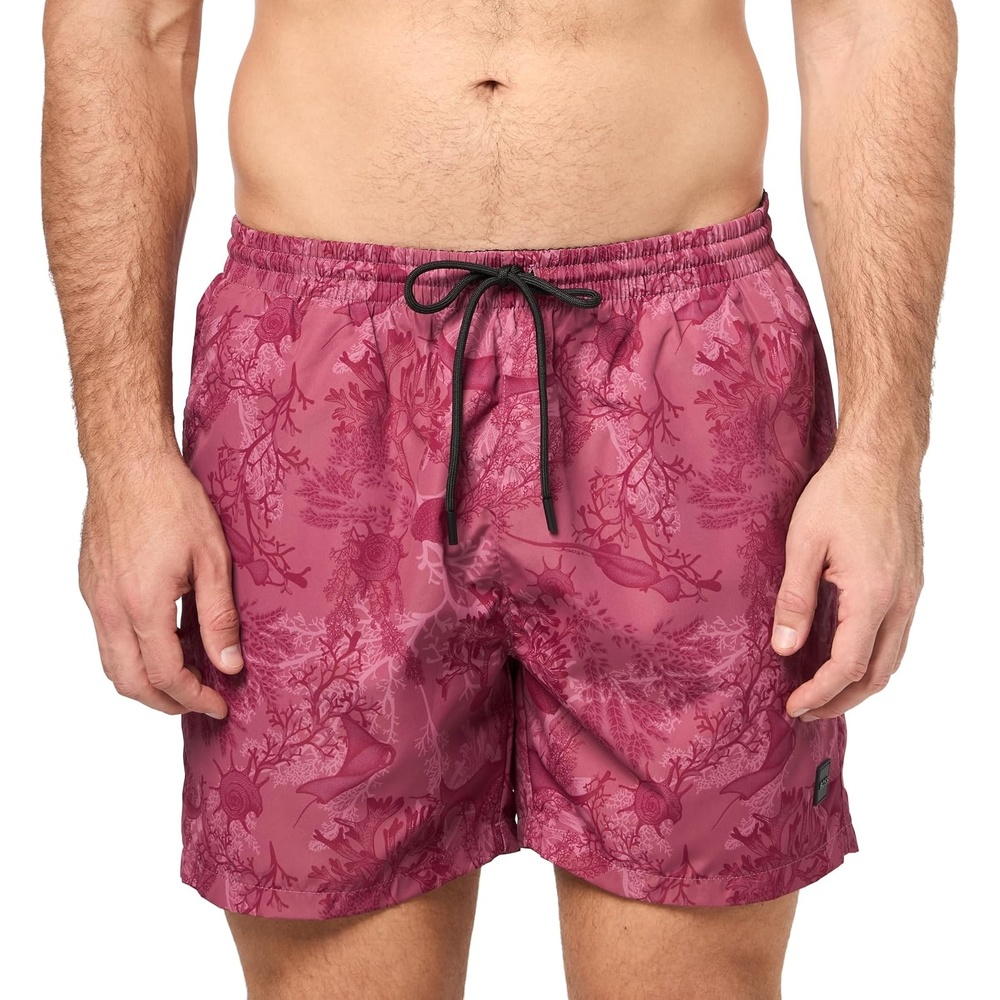 image:imageBOSS Mens Tropical Print Swim TrunksMedium Red Palm Leaf