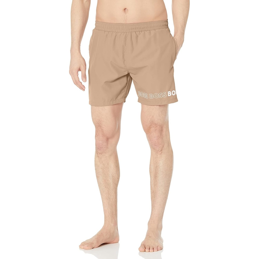 image:imageBOSS Mens Vertical Logo Swim TrunksMedium Tan