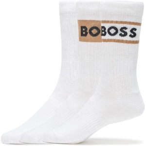 BOSS 3 Pack Iconic Logo Ribbed Socks Gfit Set, white oak, 7-13