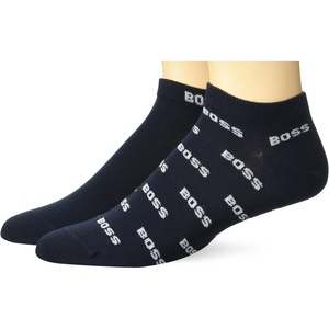 BOSS Men’s 2 Pack Allover Logo Combed Cotton Ankle Socks(Captain Navy)