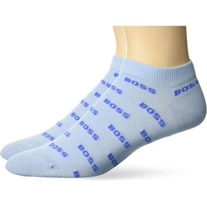 BOSS Men’s 2 Pack Allover Logo Combed Cotton Ankle Socks(Chambray Blue)