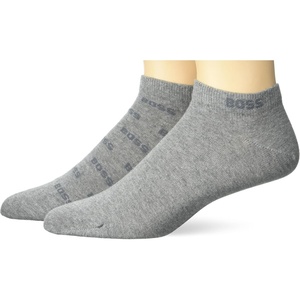 BOSS Men’s 2 Pack Allover Logo Combed Cotton Ankle Socks(Wild Mushroom Grey)